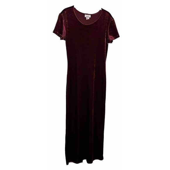 Sun Fire USA Deep Red Velvet Plush Short Sleeve Maxi Dress Sz Small - Picture 1 of 7